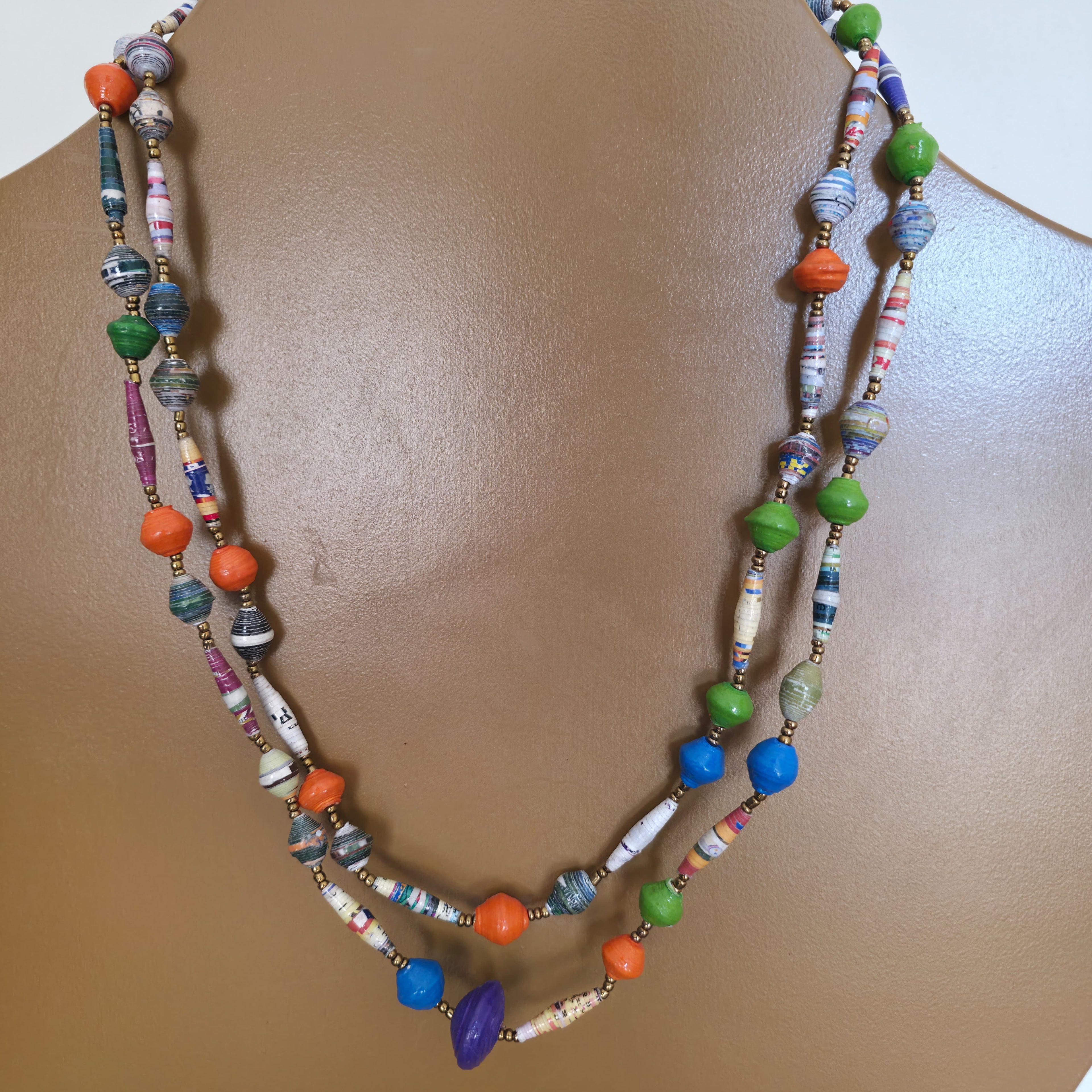 Fair Trade Paper Mache Multi-Color Necklace – Set of 6, Handmade from Upcycled Magazine Paper