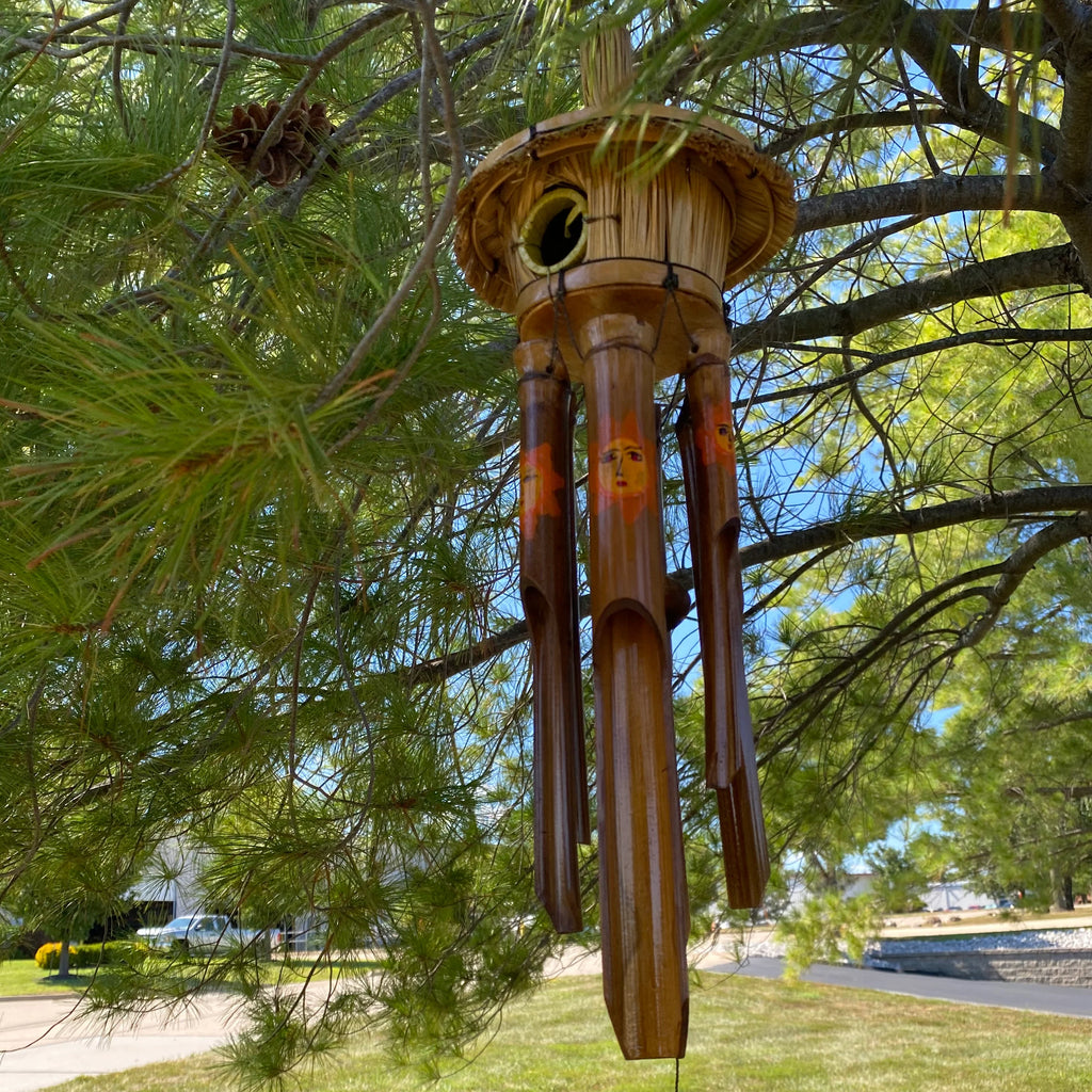 Painted Sunshine Birdhouse Bamboo Wind Chime