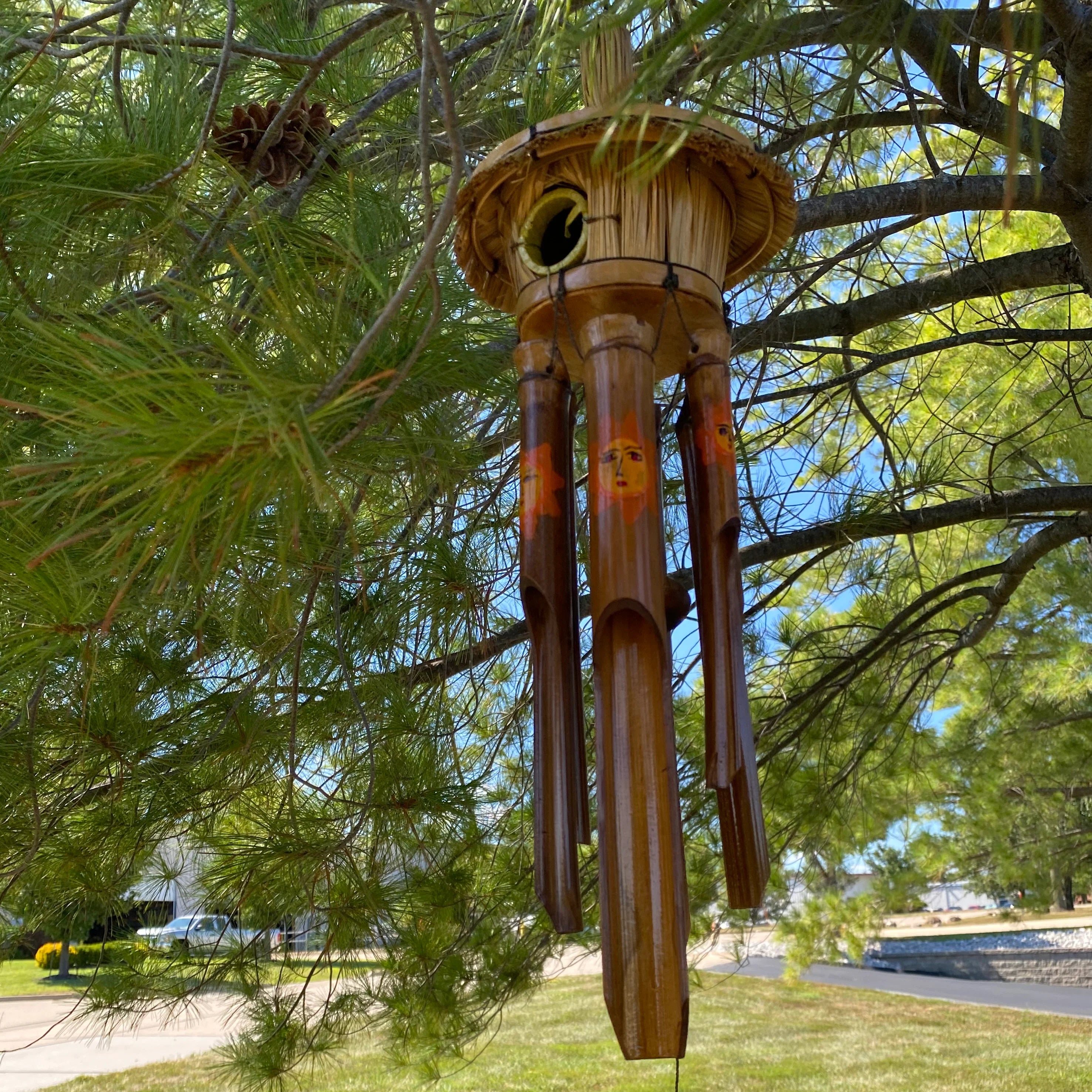 Painted Sunshine Birdhouse Bamboo Wind Chime