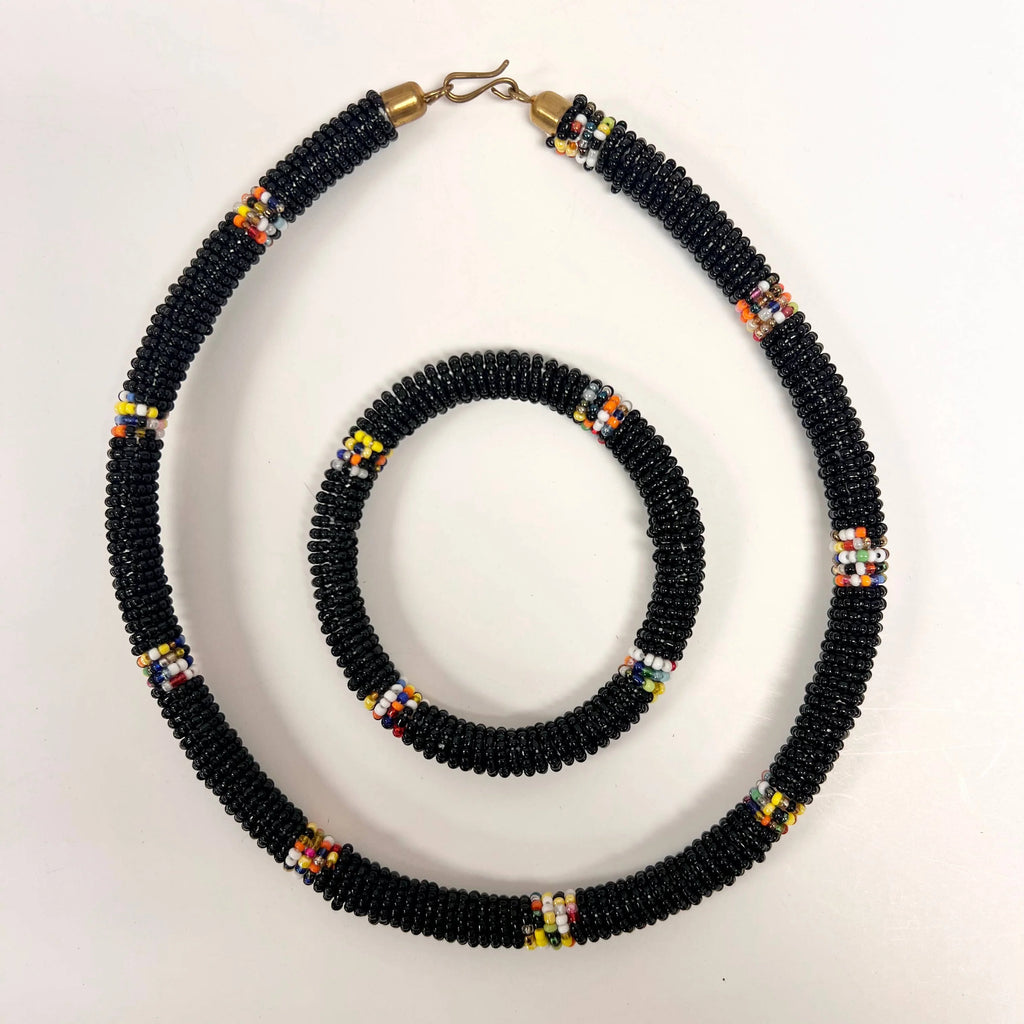 Maasai Beaded Necklace and Bracelet Set