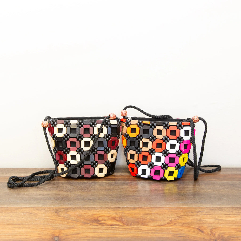 Wooden Square Crossbody Purse in Multicolor