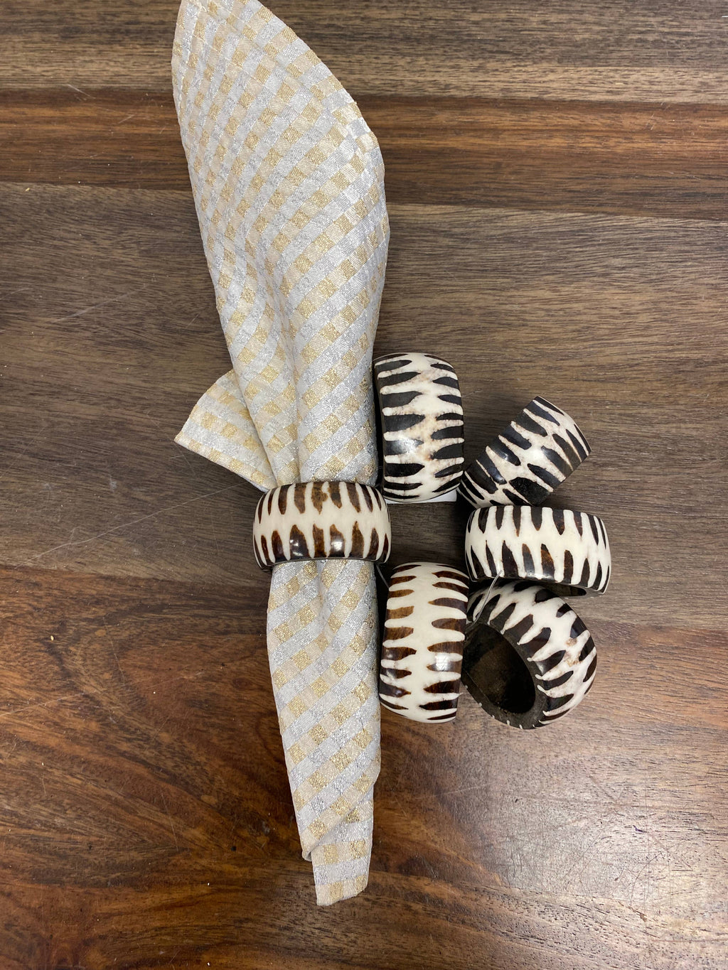 Black and White Batik Bone Napkin Rings, Set of 6