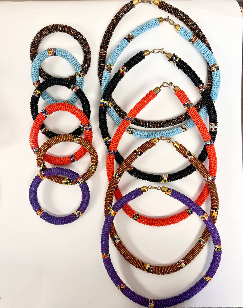 Maasai Beaded Necklace and Bracelet Set