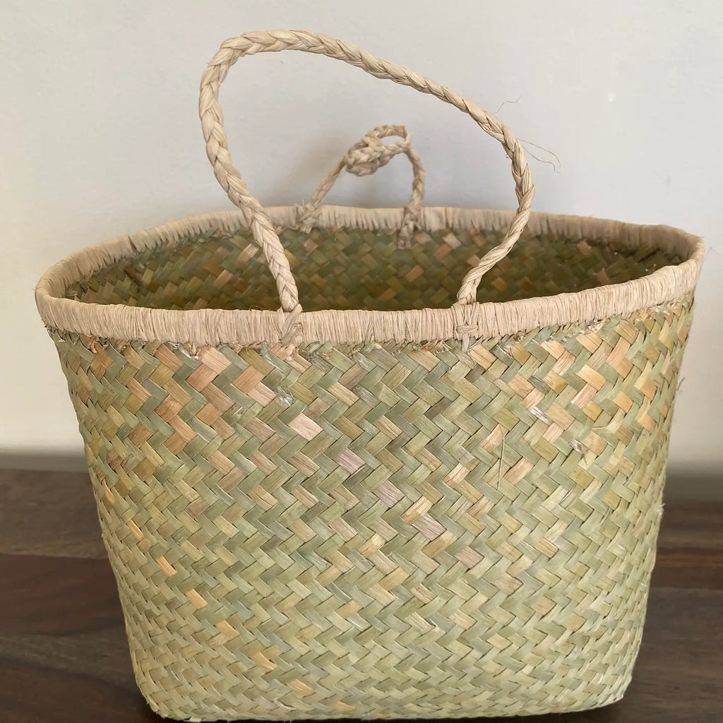Natural Oval Kikapu Vegan Palm Tote Basket