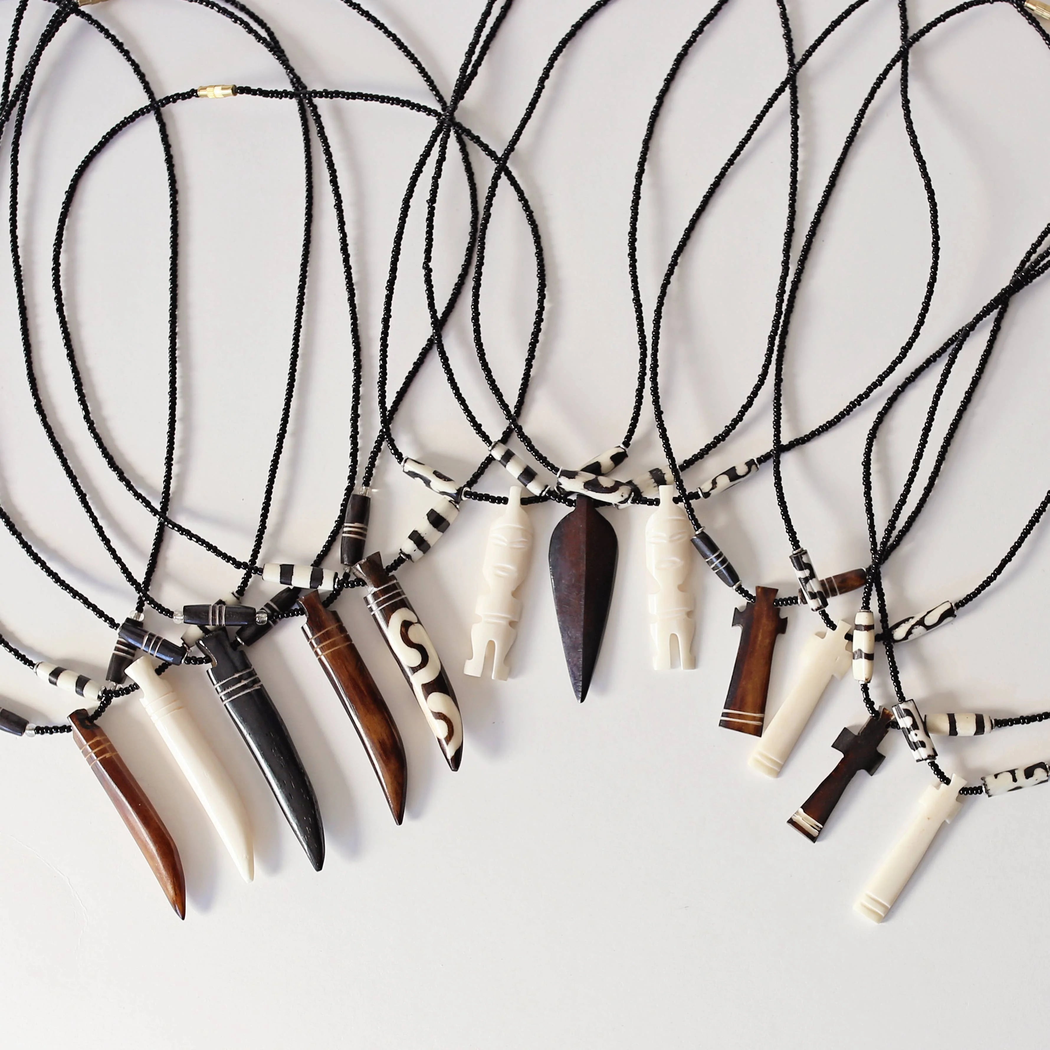 Beaded Bone Pendant Necklace, Set of 12