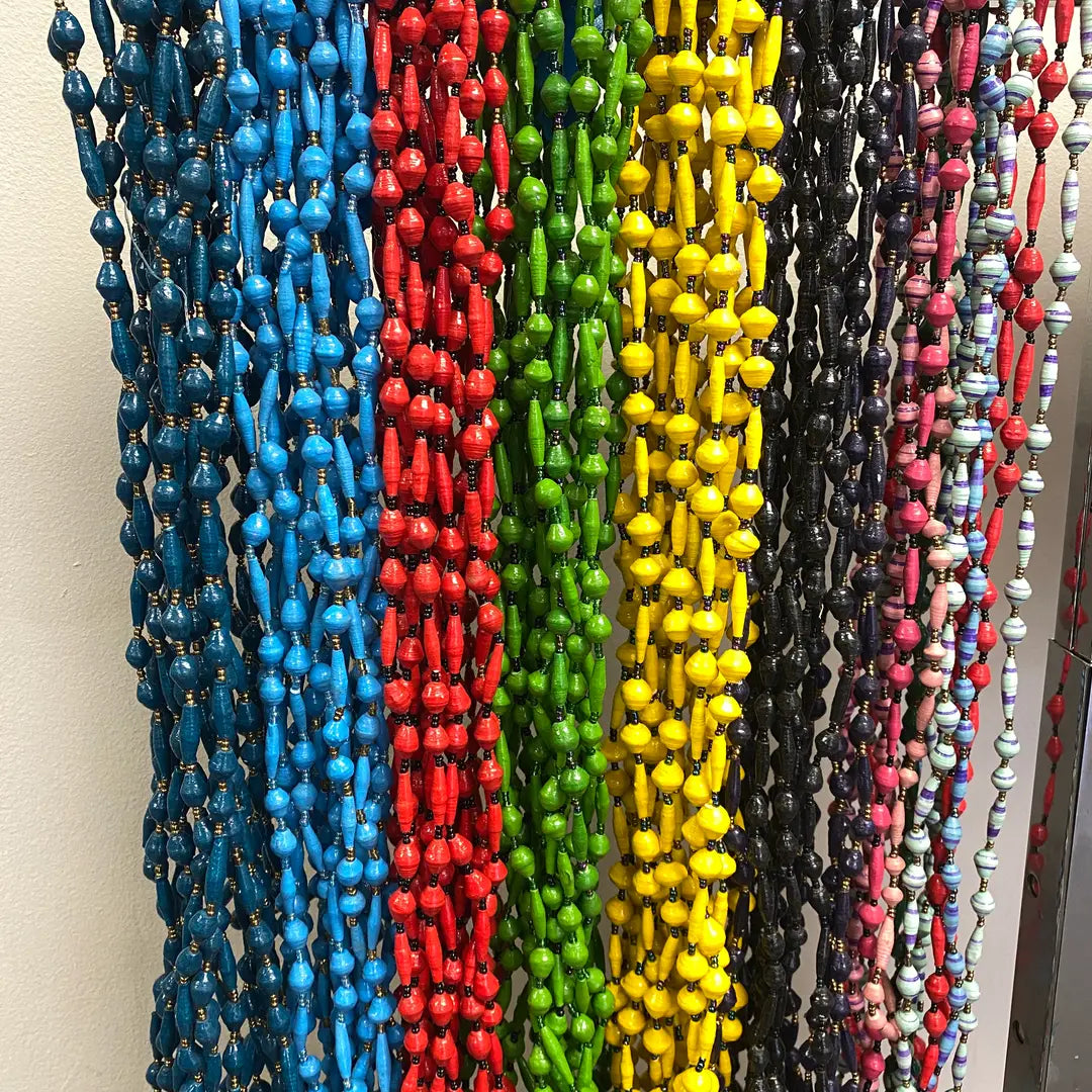 Fair Trade Paper Mache Solid Color Necklace – Set of 6, Handmade from Up-cycled Magazine Paper