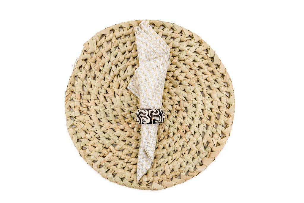 Black and White Batik Bone Napkin Rings, Set of 6