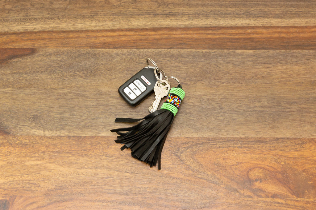 Beaded Leather Keychains, Set of 6