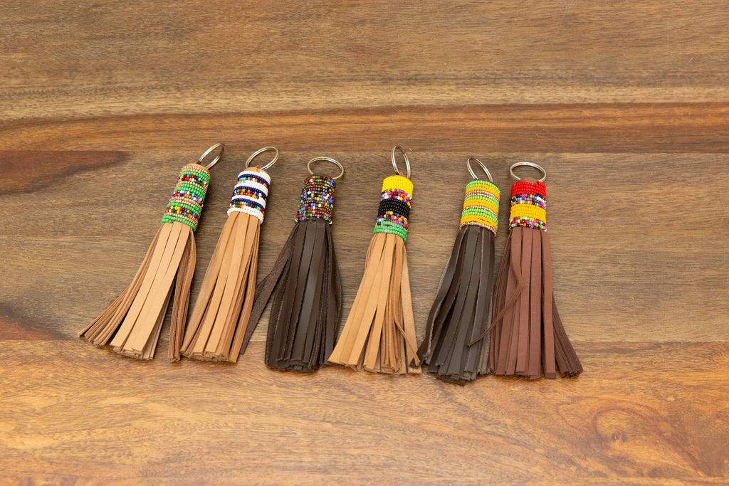 Beaded Leather Keychains, Set of 6