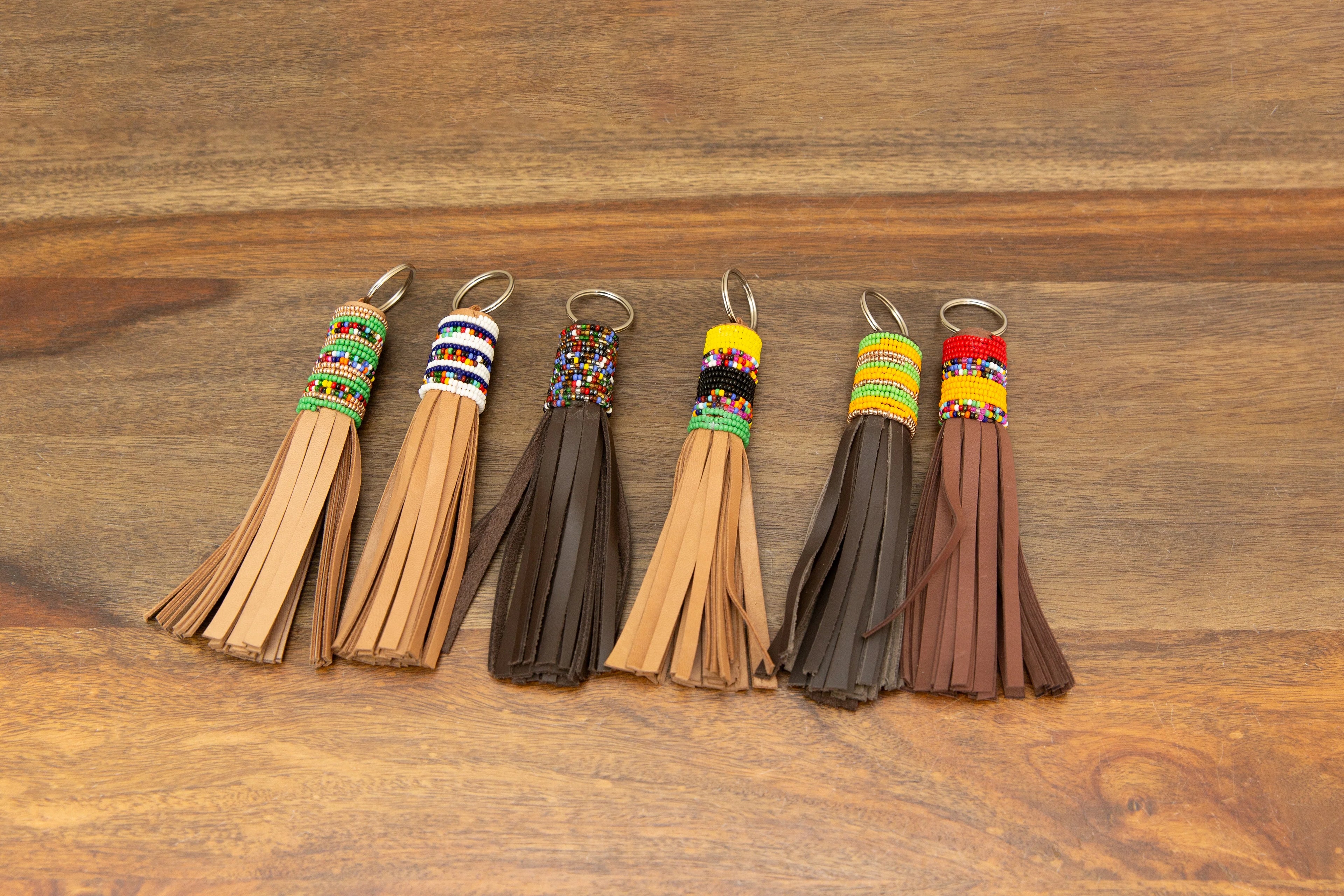 Beaded Leather Keychains, Set of 6