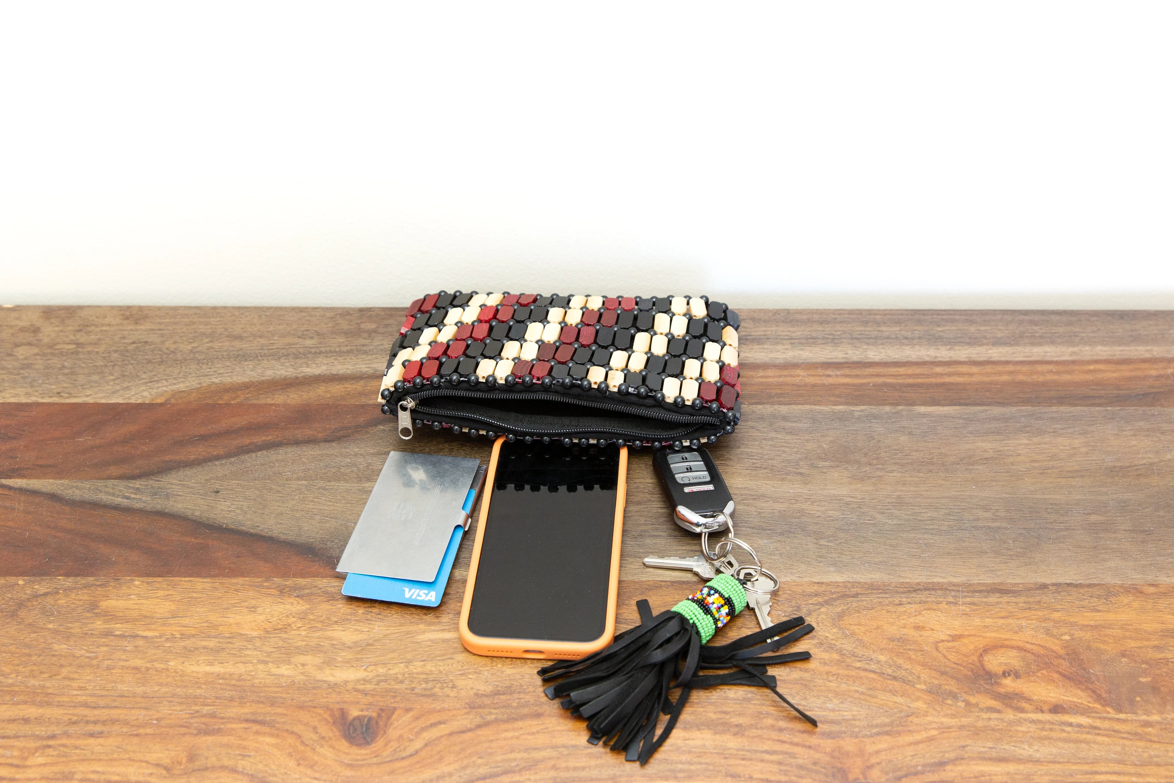 Beaded Leather Keychains, Set of 6