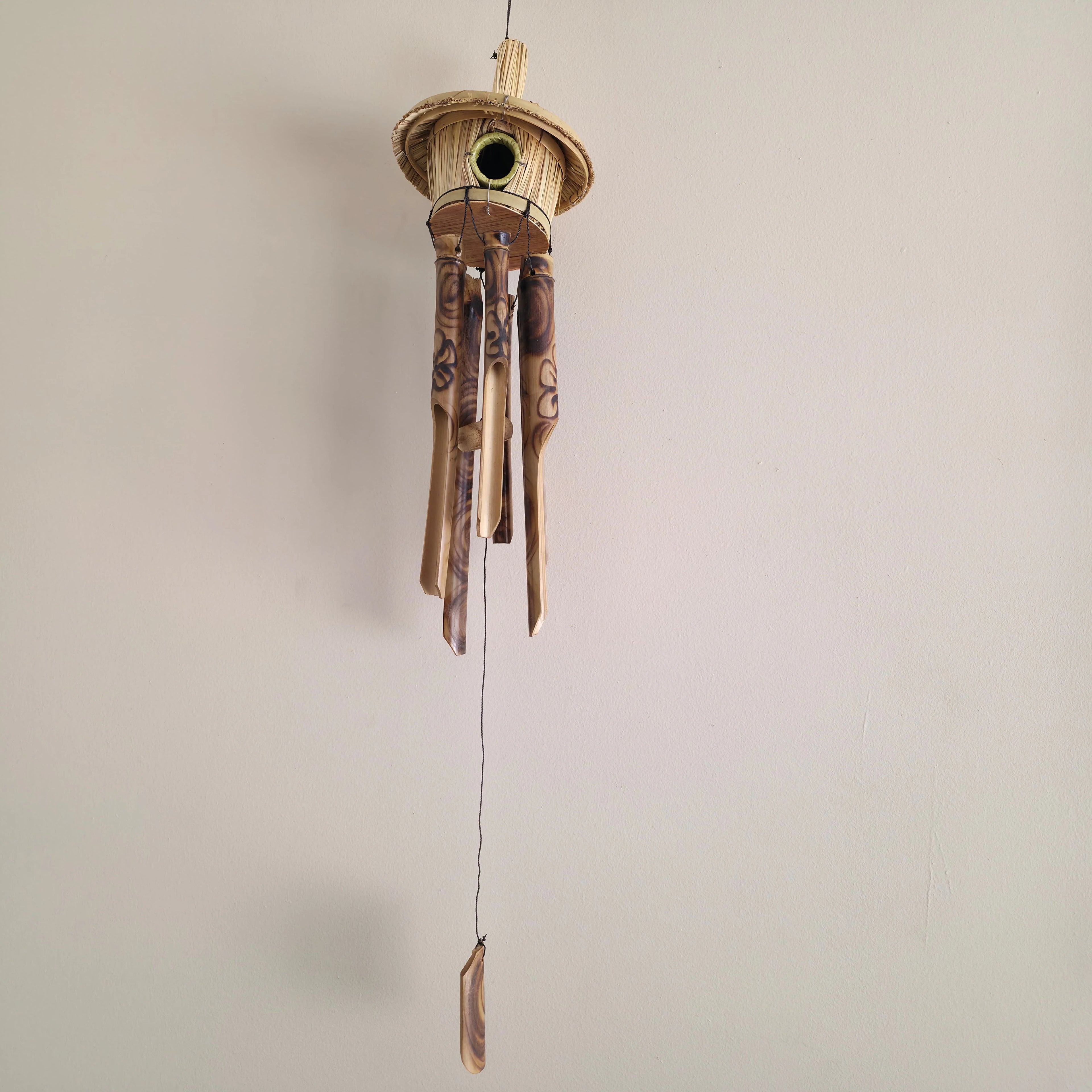 Fire-Burnt Birdhouse Bamboo Wind Chime