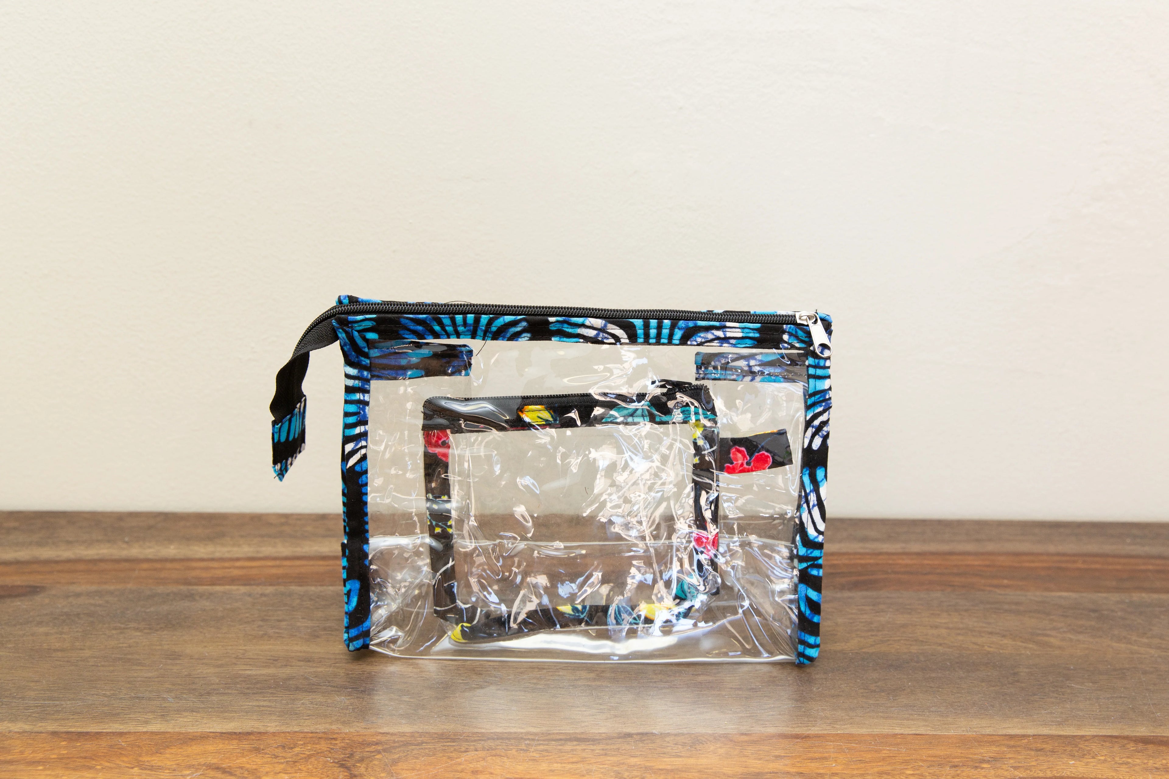 Patchwork Trimmed Clear Cosmetic Bag