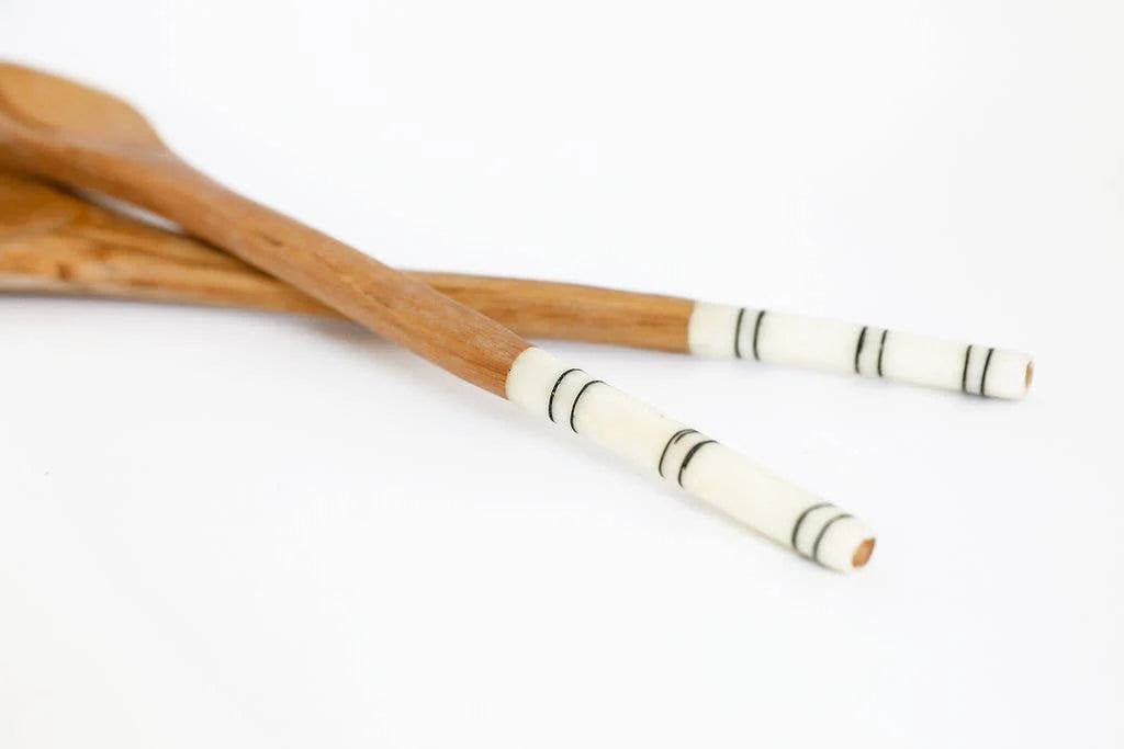 Wooden Serving Spoons, Bone Handle