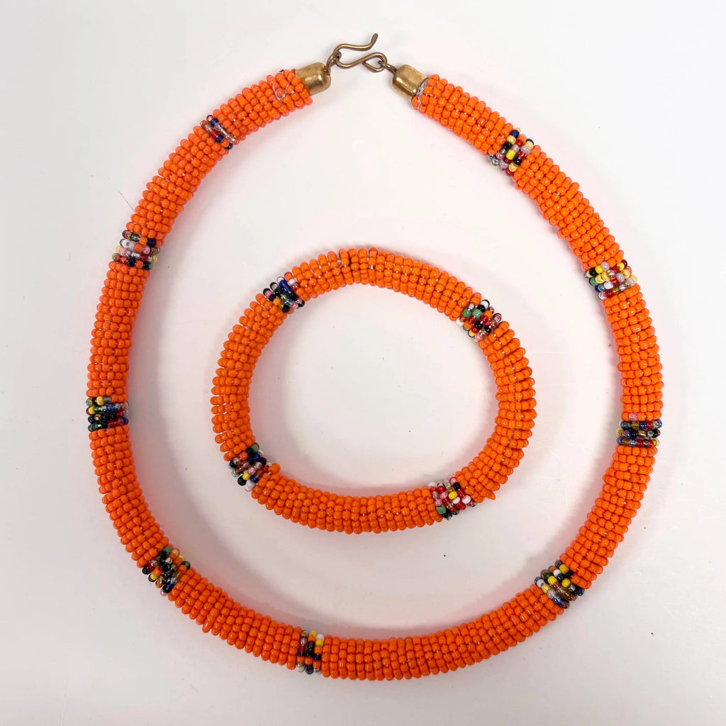 Maasai Beaded Necklace and Bracelet Set
