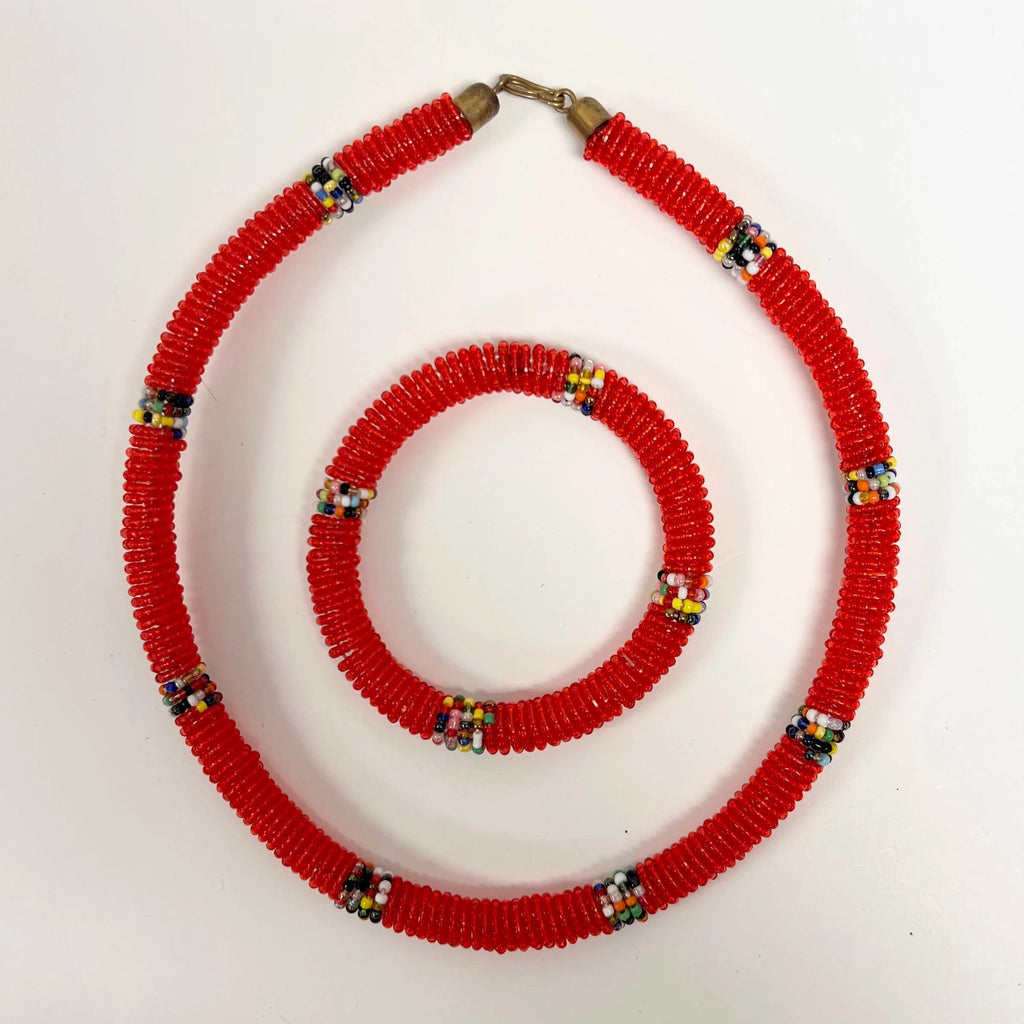 Maasai Beaded Necklace and Bracelet Set