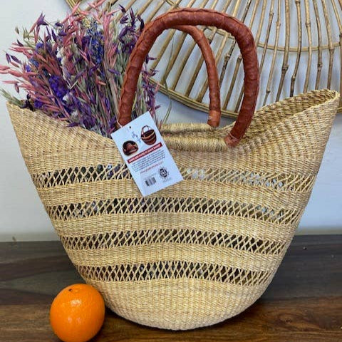 U-Shopper Tote Basket Bag, Natural Open Weave