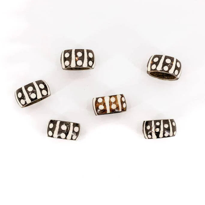 Black and White Batik Bone Napkin Rings, Set of 6