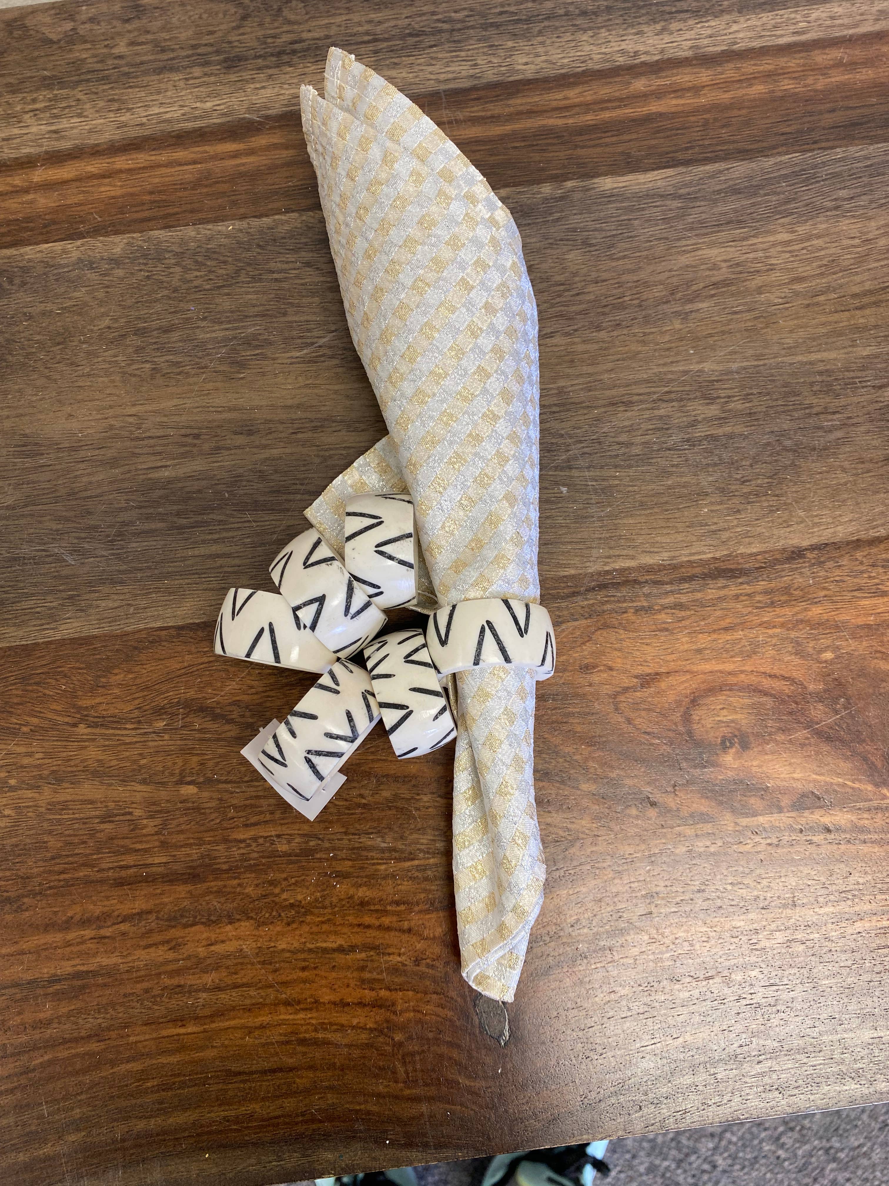 Black and White Batik Bone Napkin Rings, Set of 6