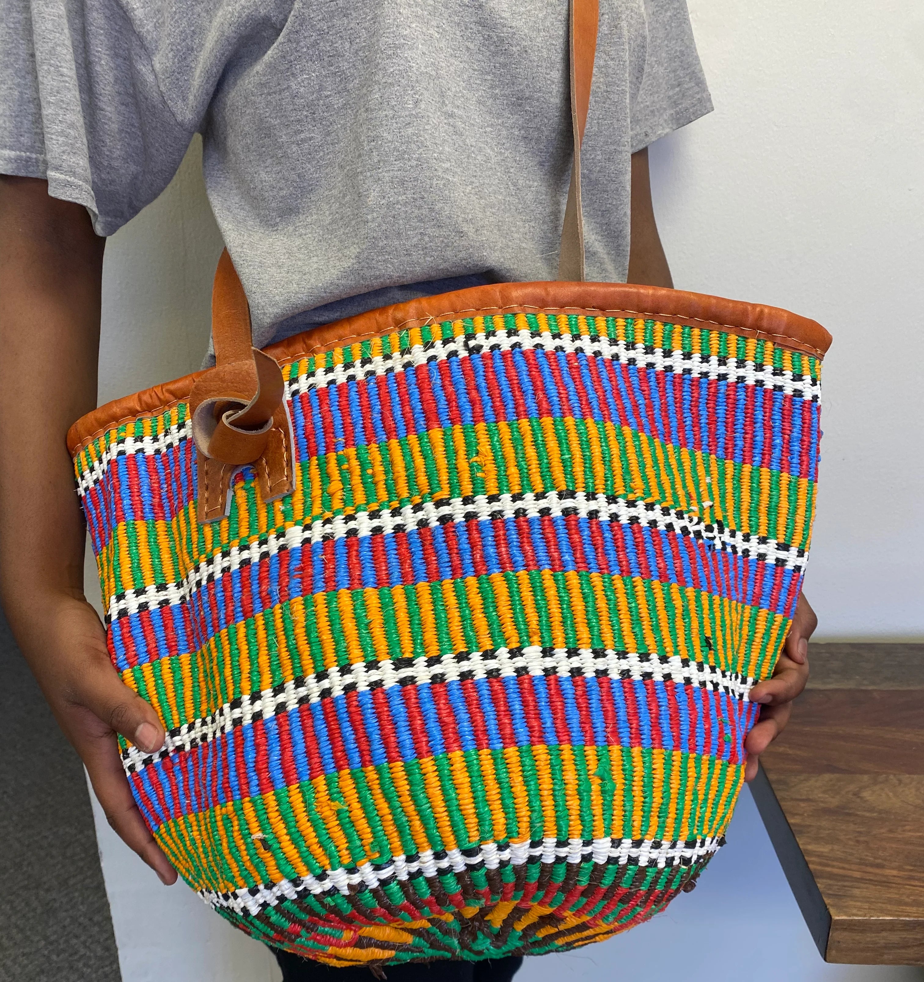 Recycled Plastic and Sisal Open Tote Bag