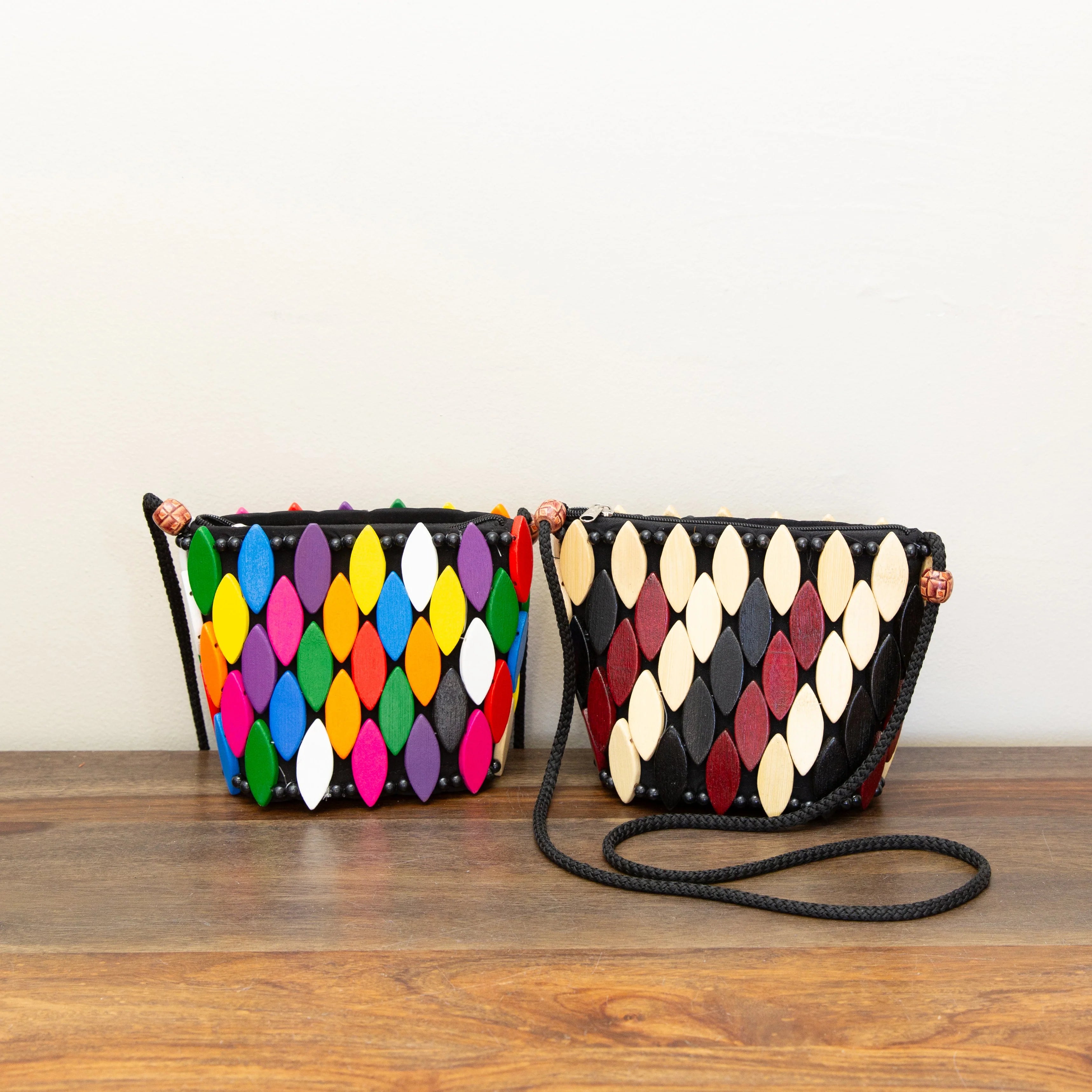 Wooden Leaf Crossbody Purse in Natural