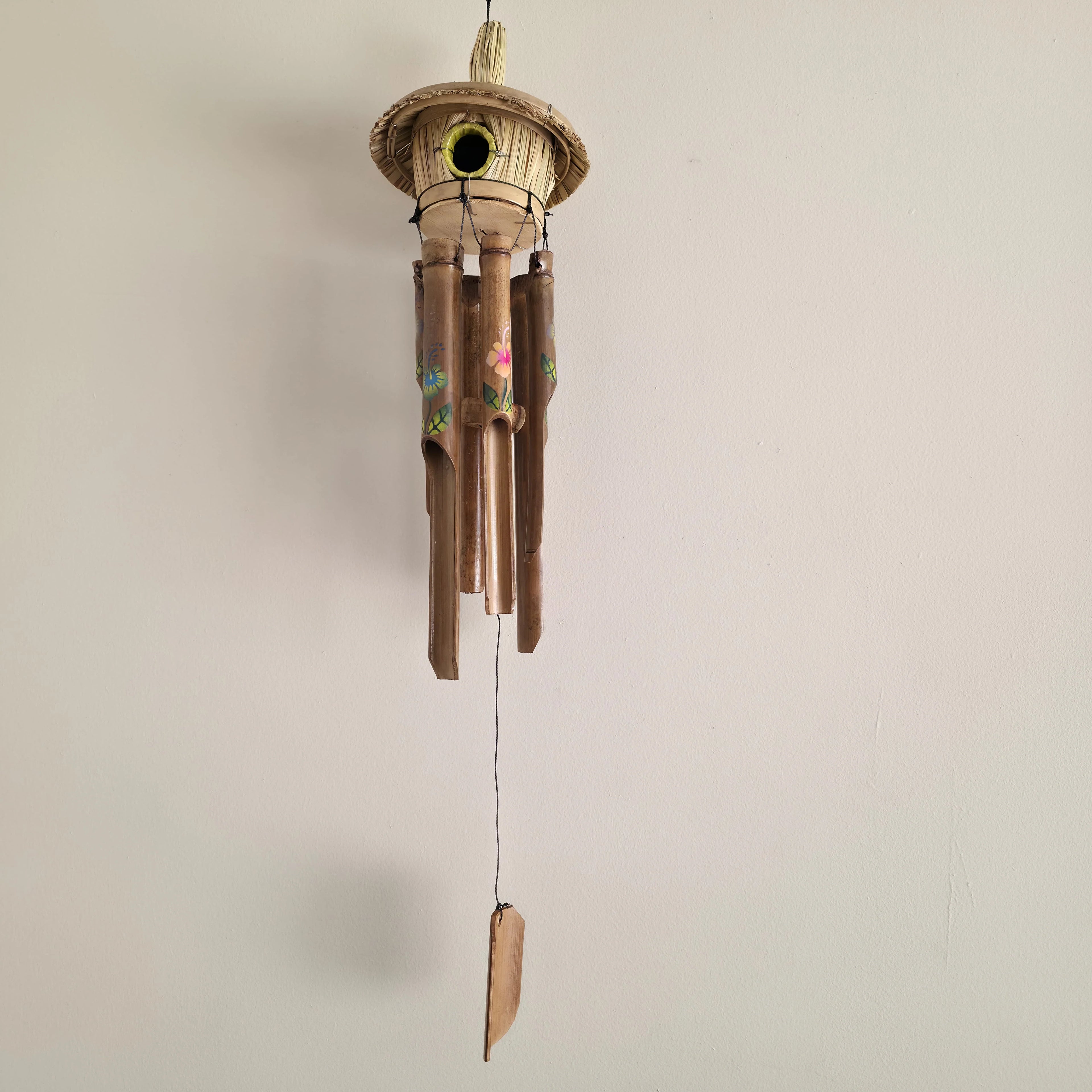 Painted Flower Birdhouse Bamboo Wind Chime