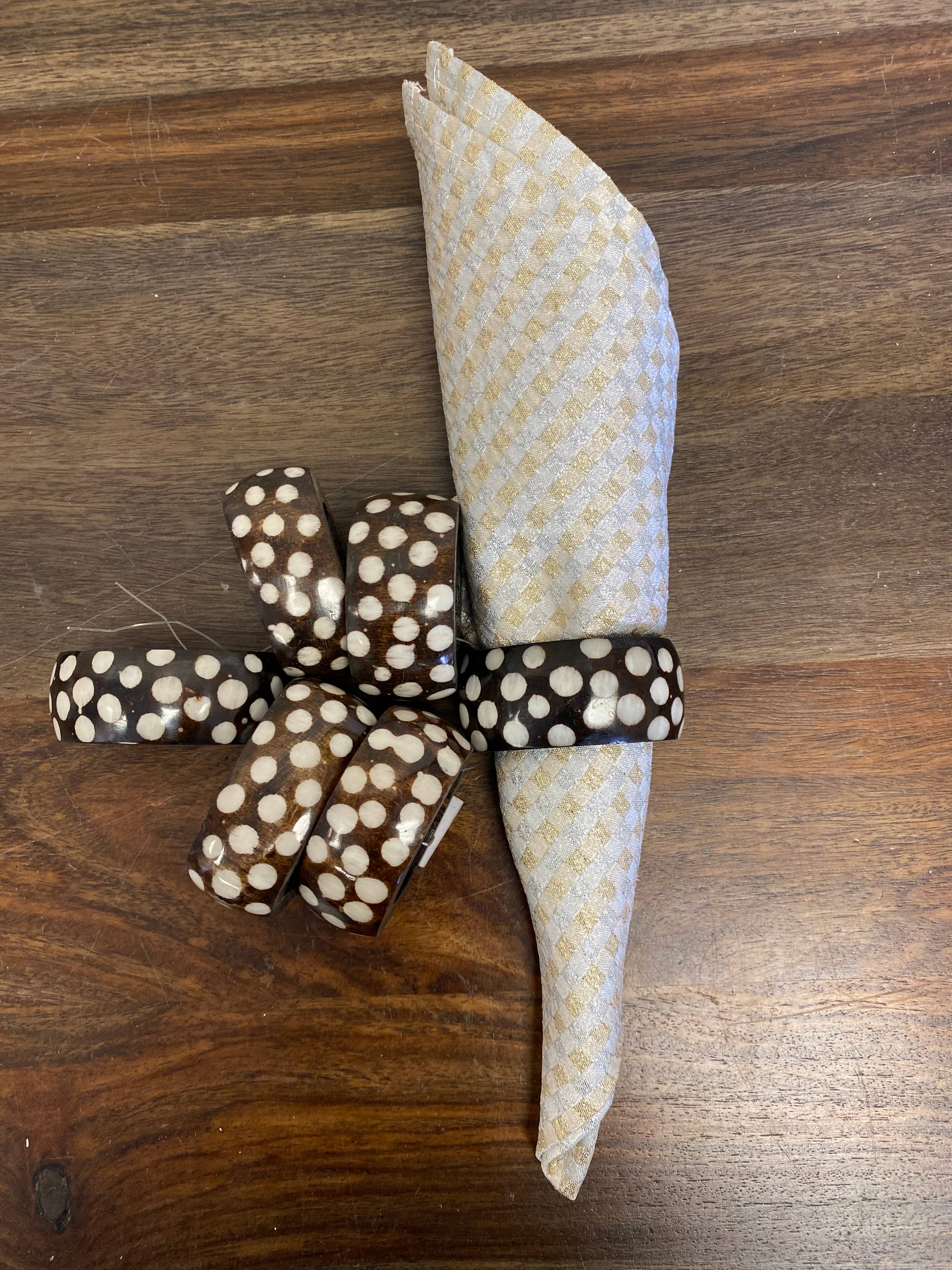 Black and White Batik Bone Napkin Rings, Set of 6