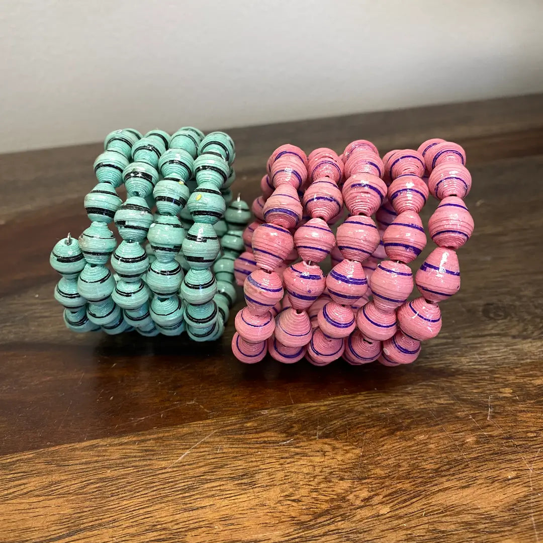 Two-Tone Fair Trade Paper Mache Bracelet Set – Handcrafted from Up-cycled Magazine Paper