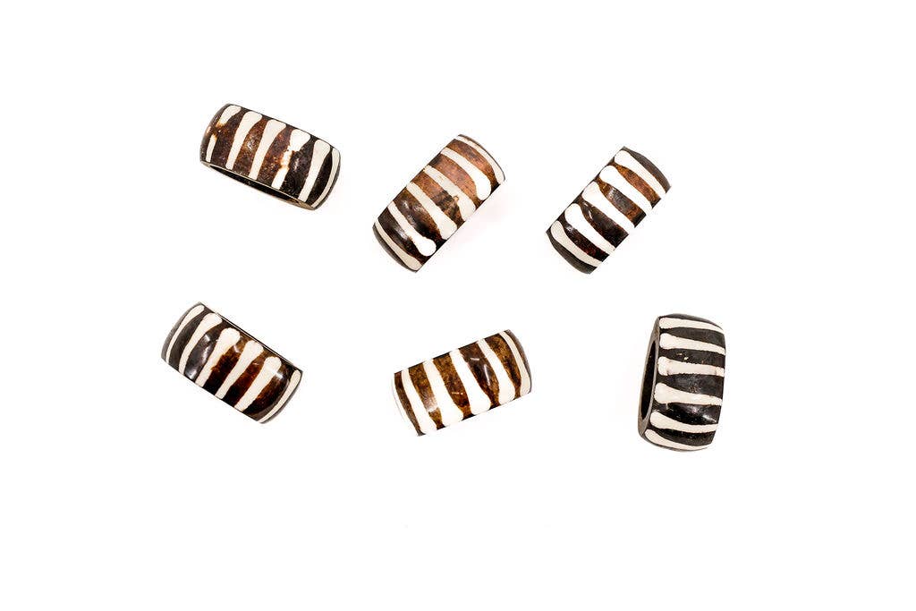 Black and White Batik Bone Napkin Rings, Set of 6