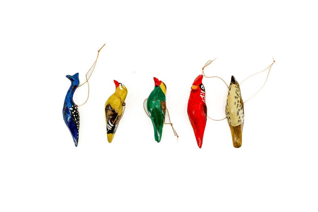 Christmas Ornament, Wooden Bird , Set of 6