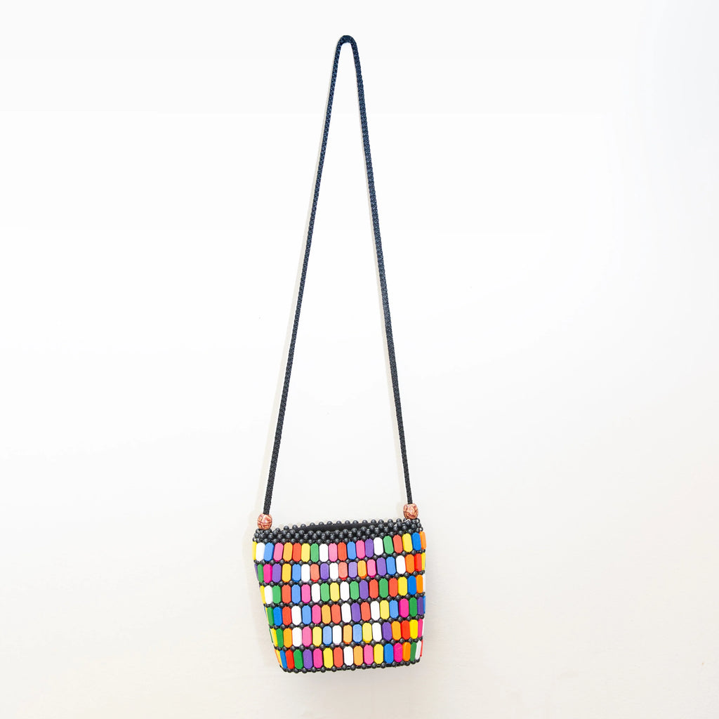 Wooden Pebble Crossbody Purse in Multicolor