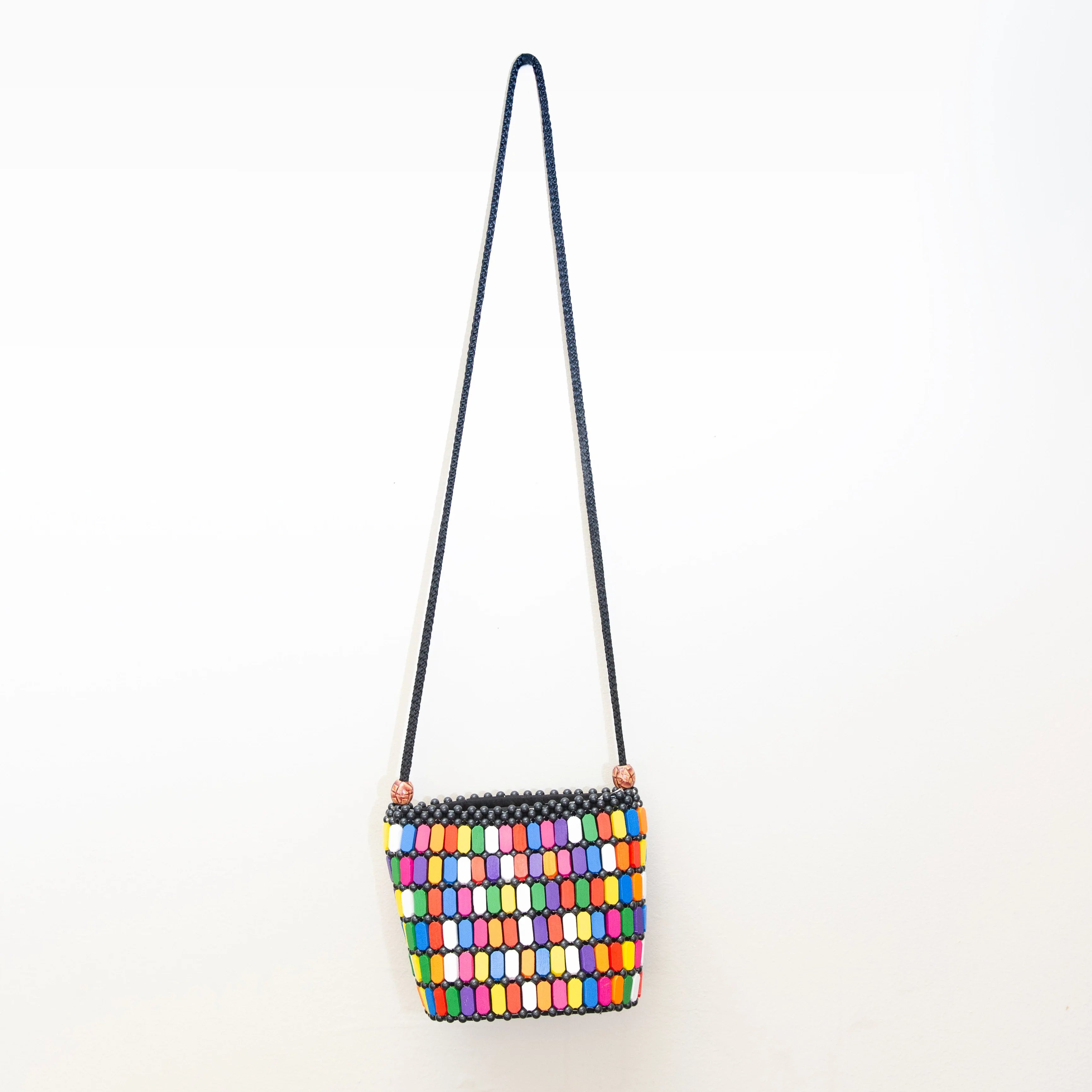 Wooden Pebble Crossbody Purse in Multicolor