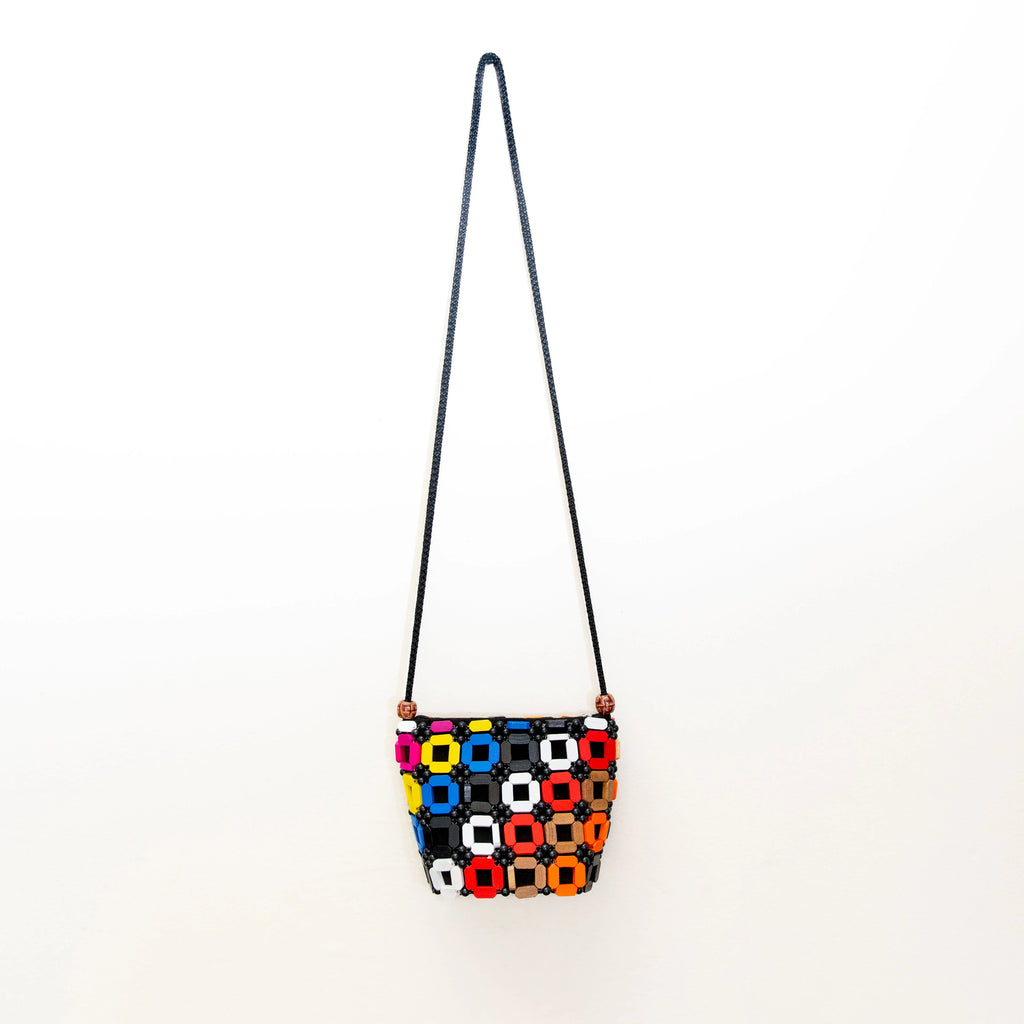 Wooden Square Crossbody Purse in Multicolor
