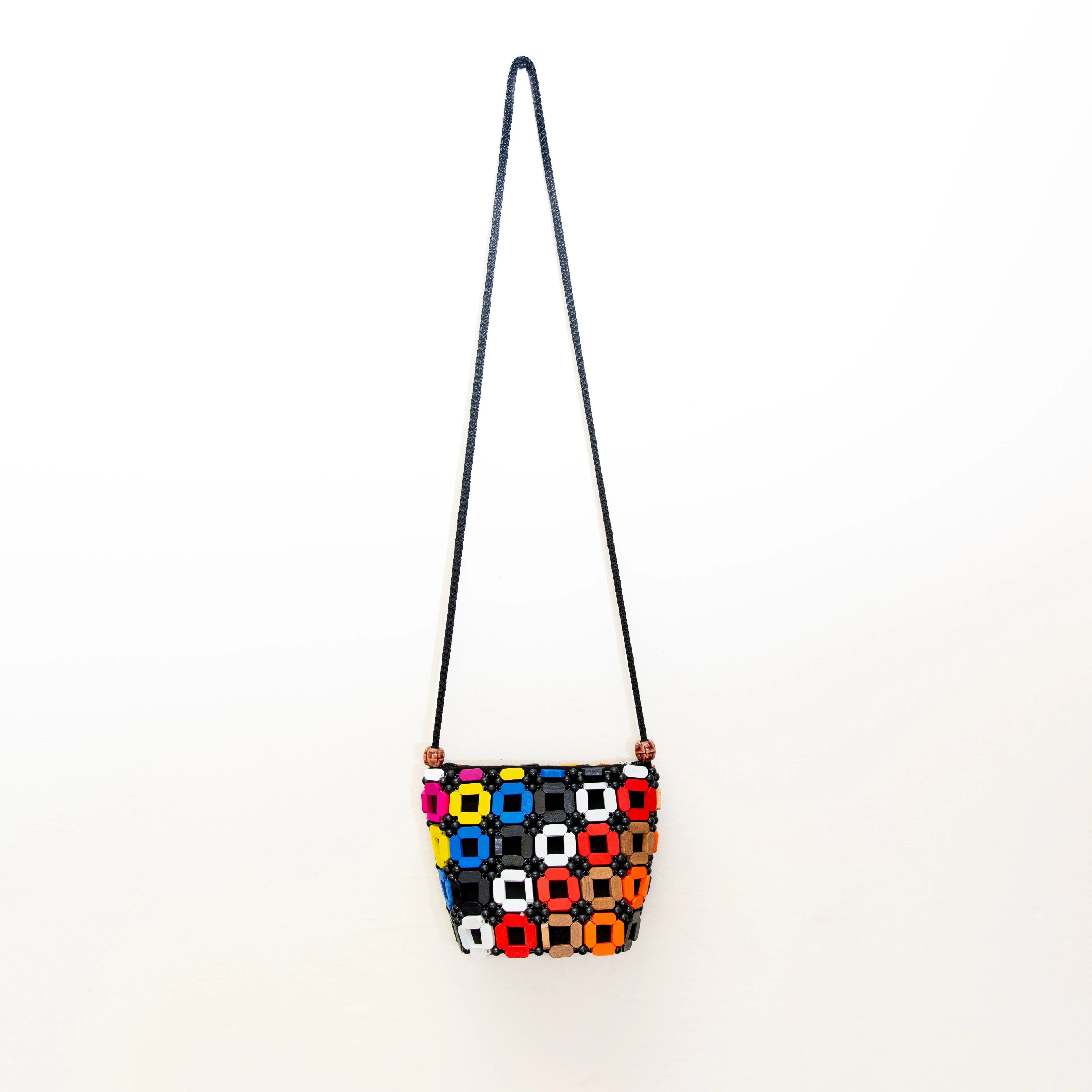 Wooden Square Crossbody Purse in Multicolor