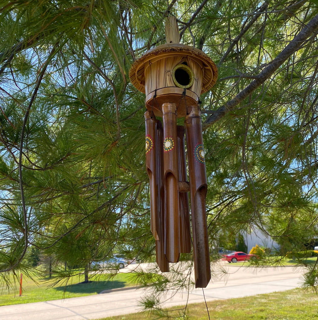 Painted Dots Birdhouse Bamboo Wind Chime