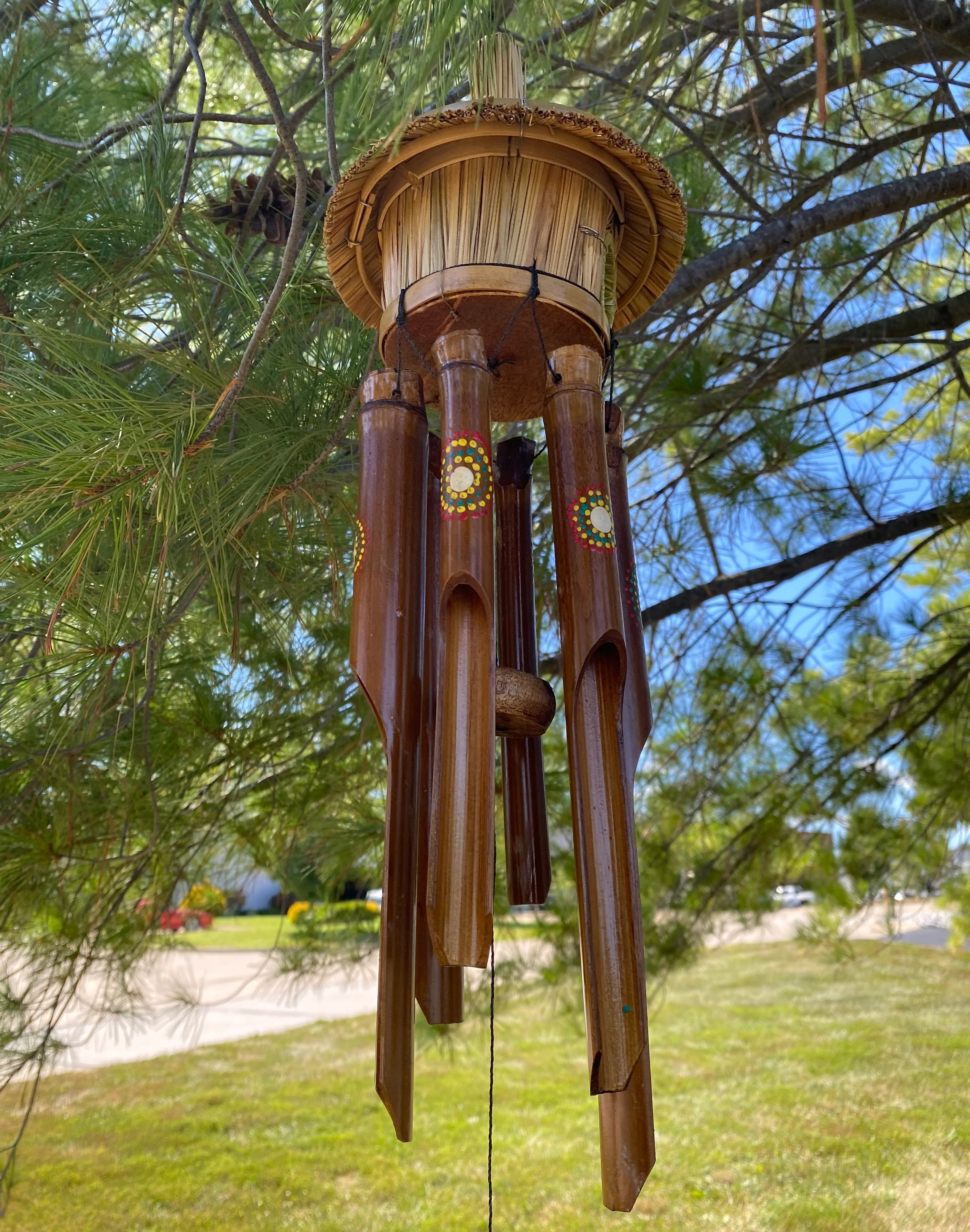 Painted Dots Birdhouse Bamboo Wind Chime