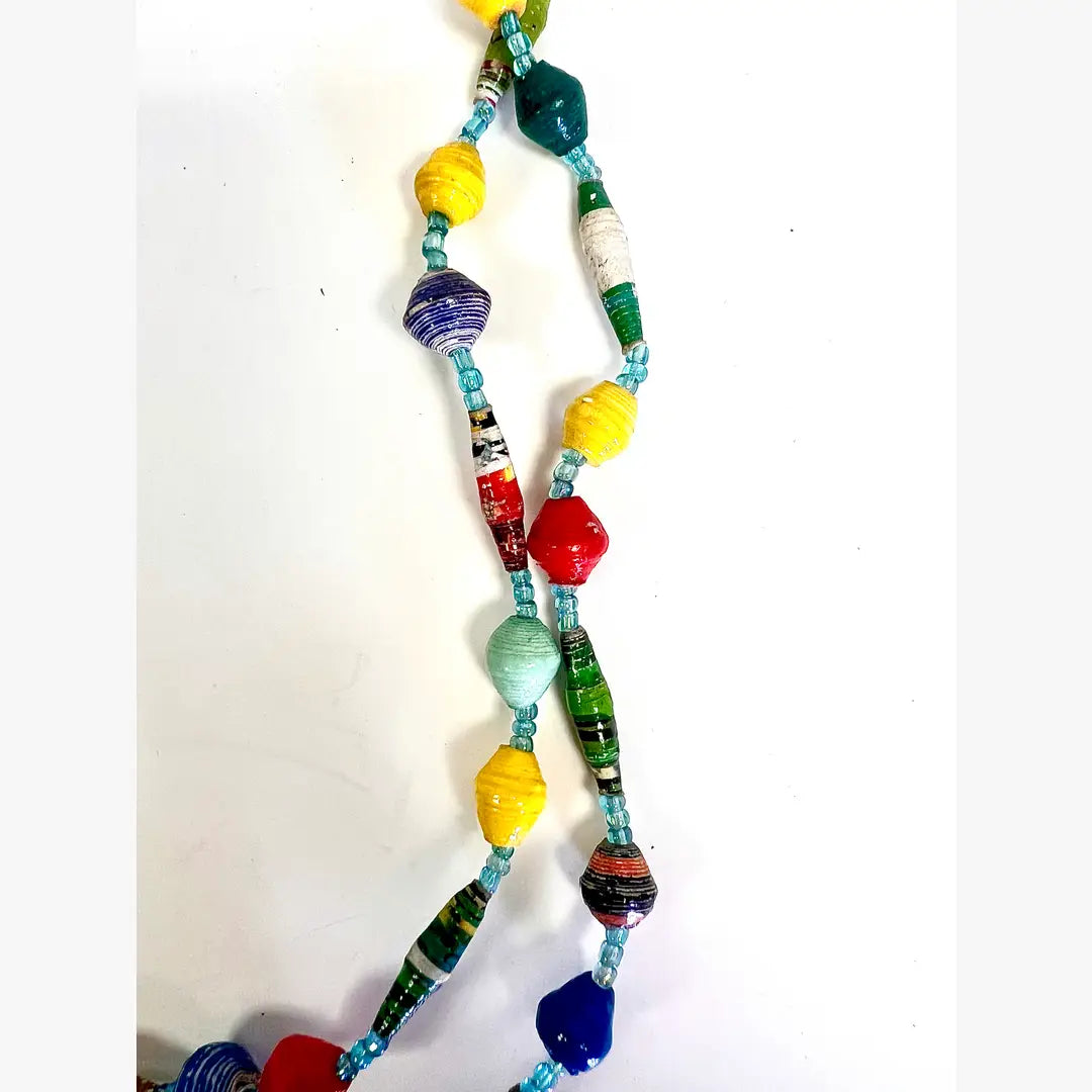 Fair Trade Paper Mache Multi-Color Necklace – Set of 6, Handmade from Upcycled Magazine Paper