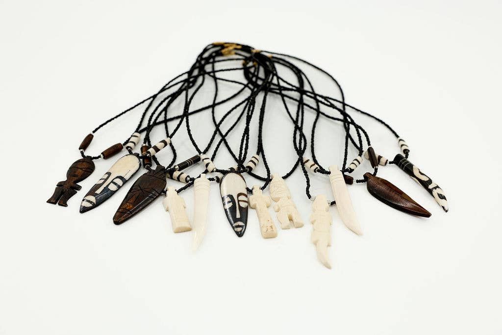 Beaded Bone Pendant Necklace, Set of 12