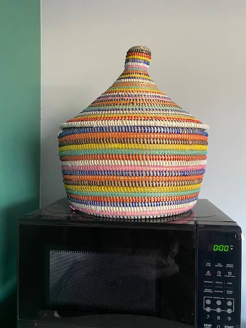 Rainbow Stripe Sweet Grass Large Lidded Basket