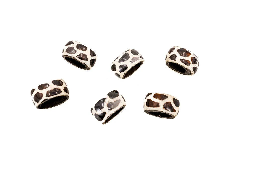 Black and White Batik Bone Napkin Rings, Set of 6