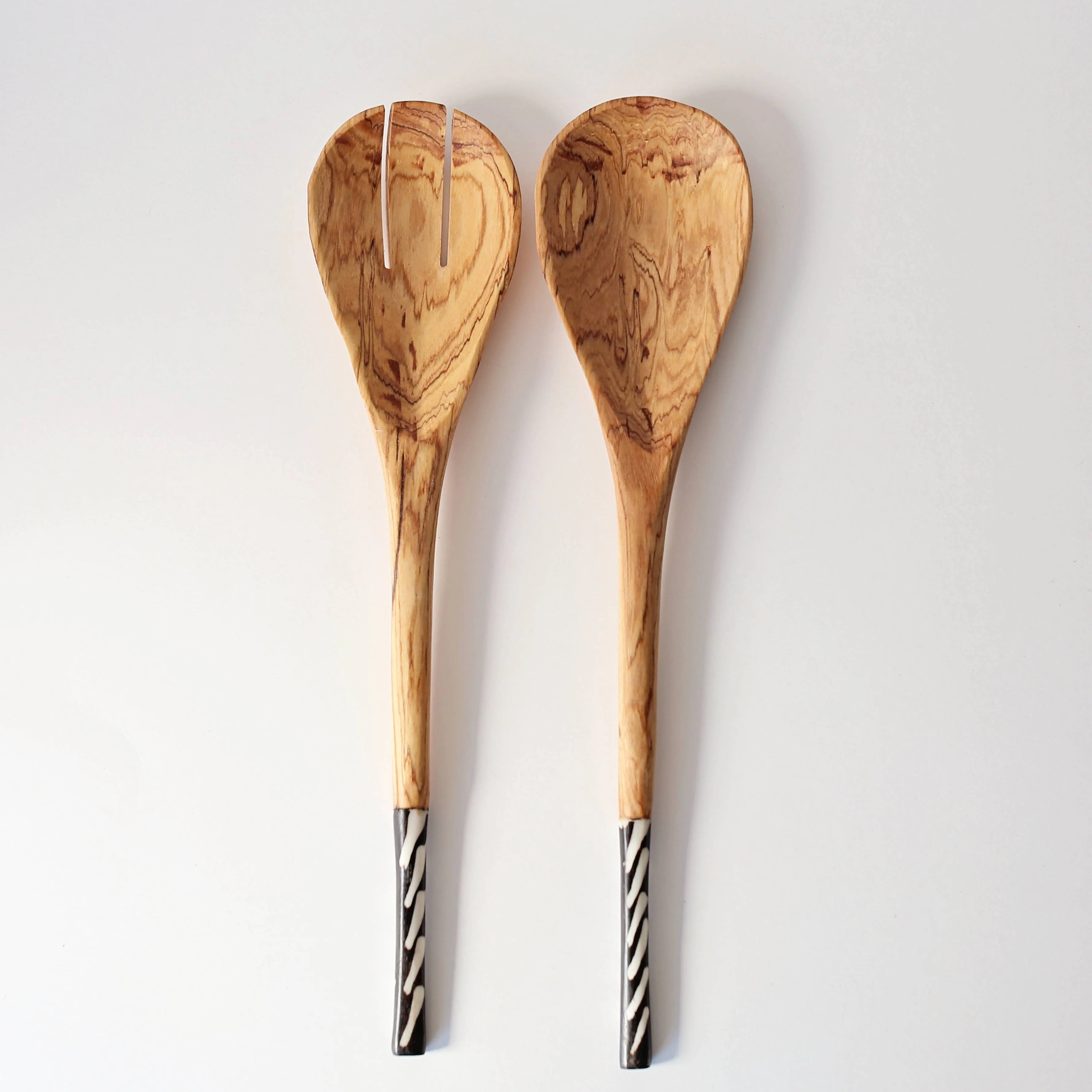 Wooden Serving Spoons, Bone Handle