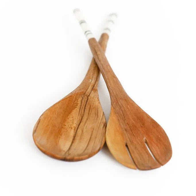 Wooden Serving Spoons, Bone Handle