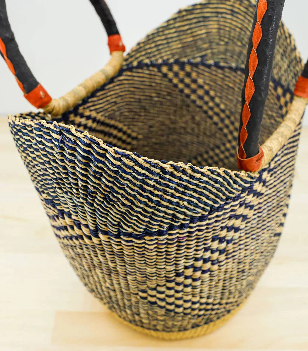 U-Shopper Tote Basket Bag,  Blue and Natural