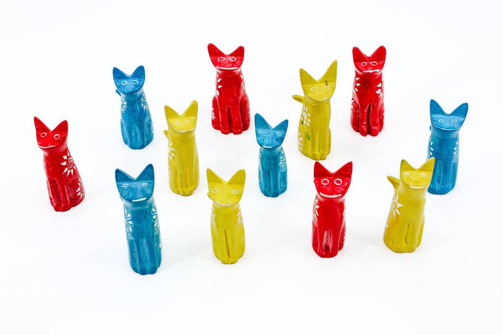 Cat Soapstone Animal Figurine, Set of 6