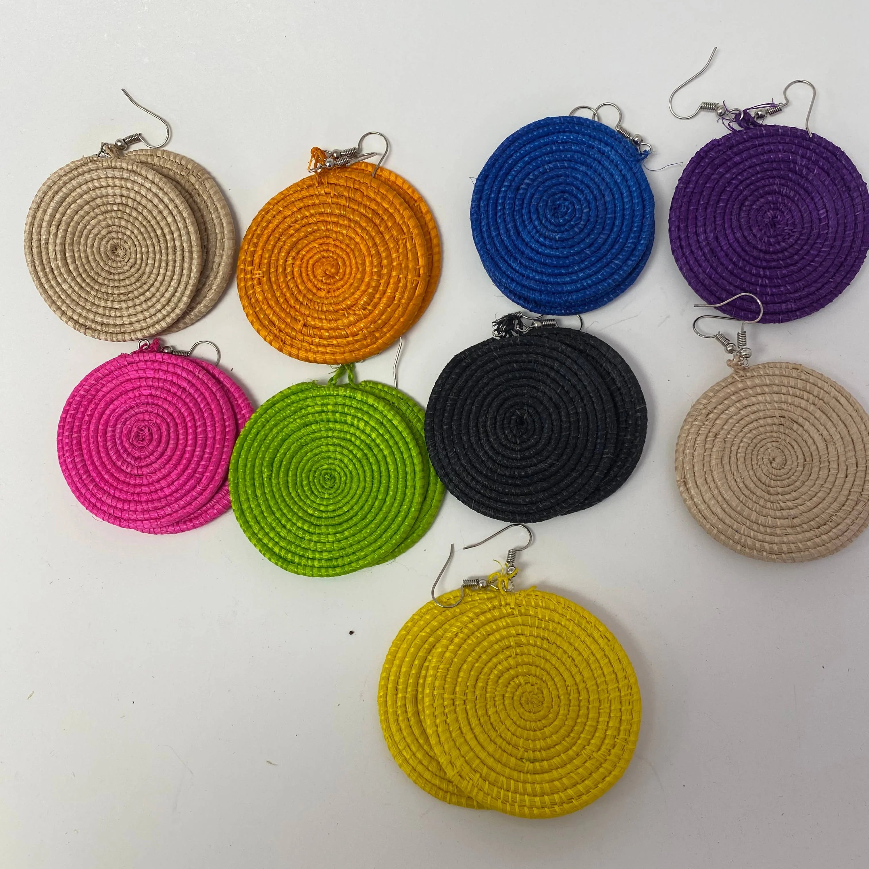 Bright Fair Trade Raffia Woven Earrings, Set of 12