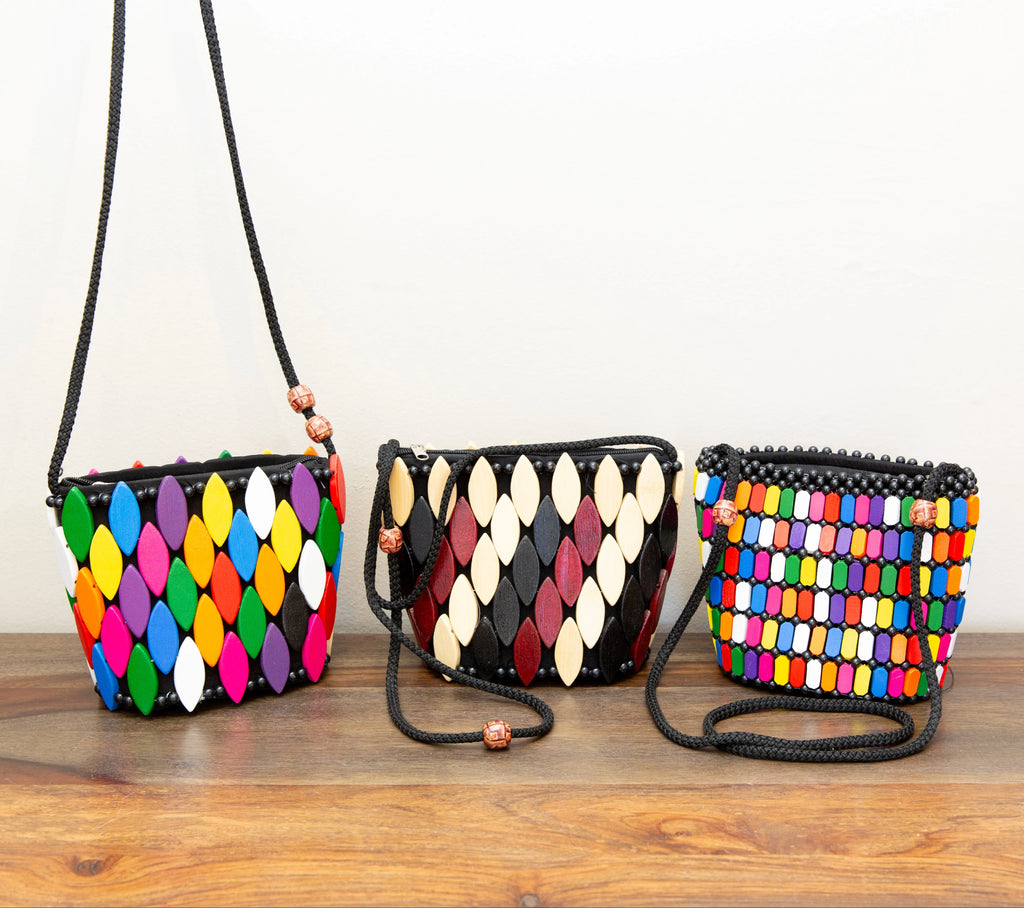 Wooden Leaf Crossbody Purse in Multicolor