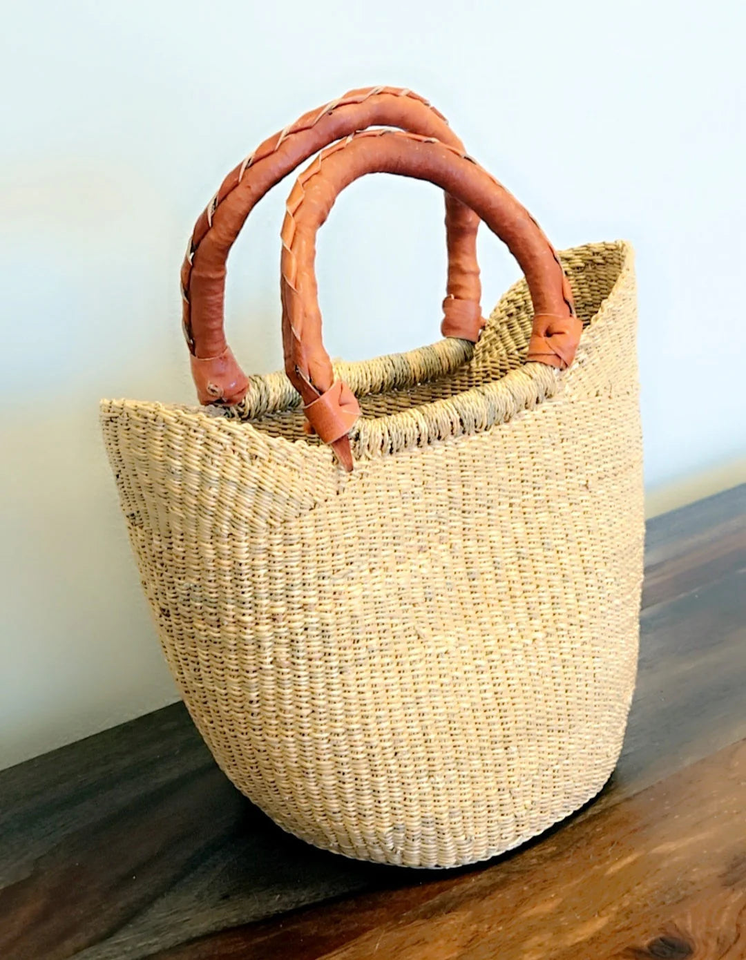 U-Shopper Tote Basket Bag, Small Natural