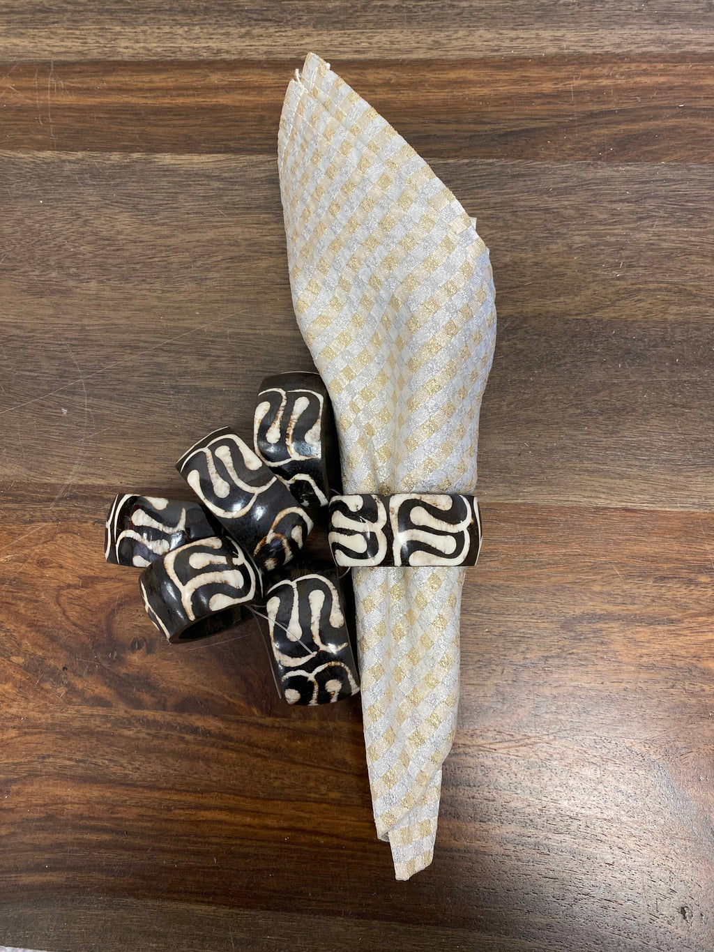 Black and White Batik Bone Napkin Rings, Set of 6