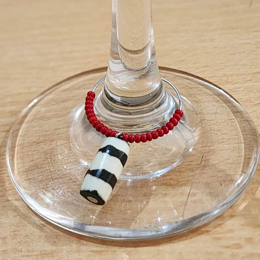 Handmade Up-cycled Bone and Cowrie Shell Wine Charms, Set of Six