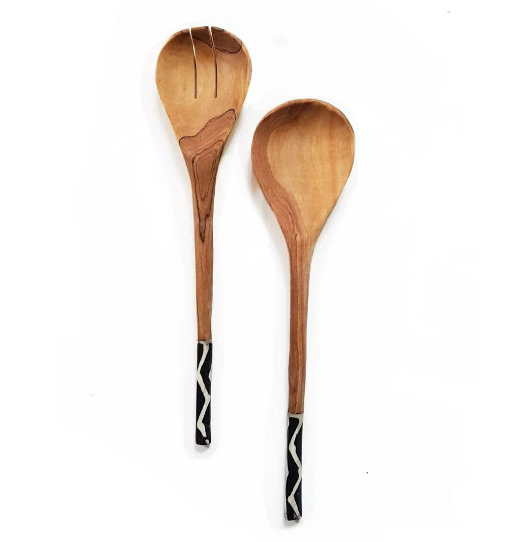 Wooden Serving Spoons, Bone Handle